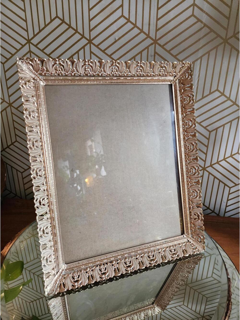 Vintage White & Gold Filagree Frame Free Standing Frame Wedding Items 8x10
